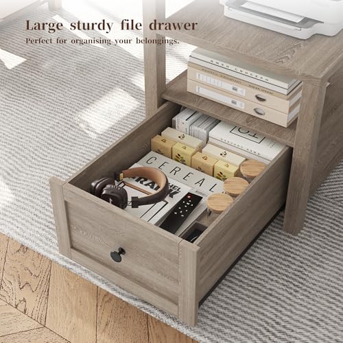 EnHomee 60.4" Computer Desk with Drawer & Power Outlet, Gaming Desk with LED Light, Office Desk with Monitor Stand, Farmhouse Study Desk, Work Desk for Home Office, Study Room, Bedroom, Ash Gray EnHomee