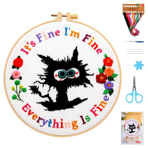 Haootadiy Beginner Embroidery Kit for Adults, Easy Cross Stitch Kit for Beginners and Adults, Full Embroidery Hoop Kit with Needles and Thread Included (Pattern 1)