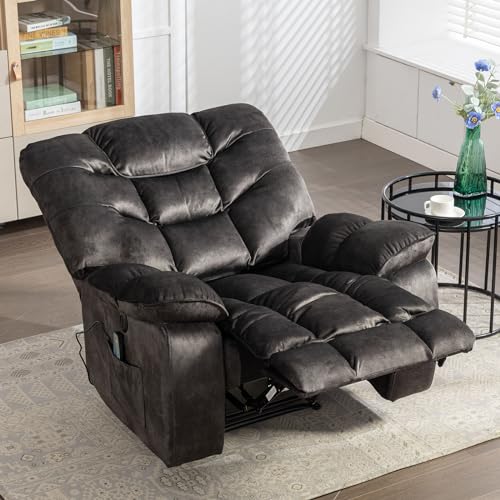 HAOMARKETS Oversized Power Recliner Chair with Massage and Heat, 41" Wide Electric Reclining Chairs with USB Port, Breathable Fabric Overstuffed Reclining Sofa for Living Room Bedroom