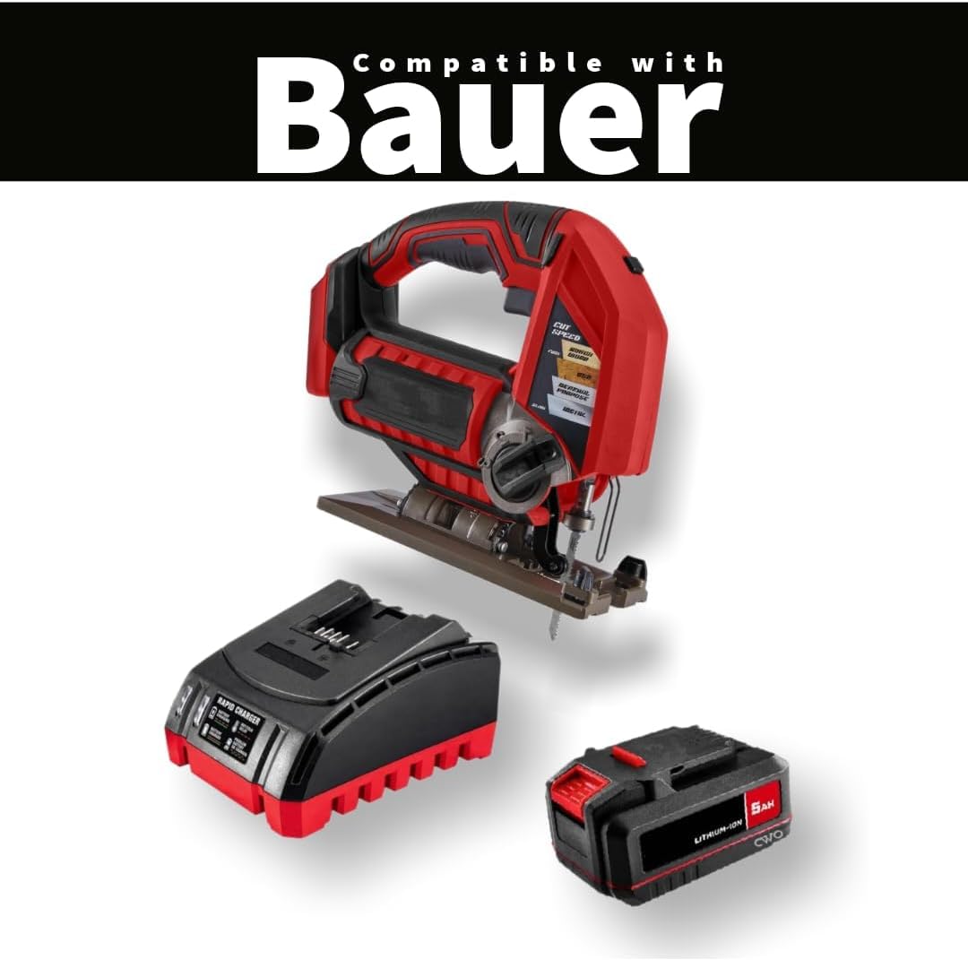 Fits BAUER 20V Cordless Variable Speed Jig Saw Kit with 5Ah Lithium Ion Battery & 20V Rapid Charger - Designed for Precise Control & Superior Cutting Performance in a Wide Variety of Materials Generic