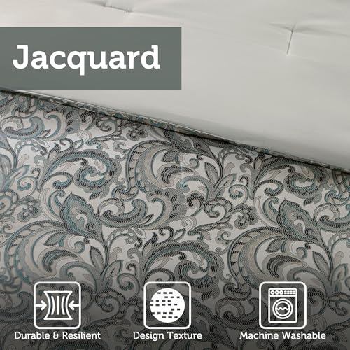 Madison Park 24 Piece Faux Silk Paisley Queen Comforter Set with Matching Curtains, Down Alternative Hypoallergenic - Teal, Queen (90 in x 90 in) Madison Park