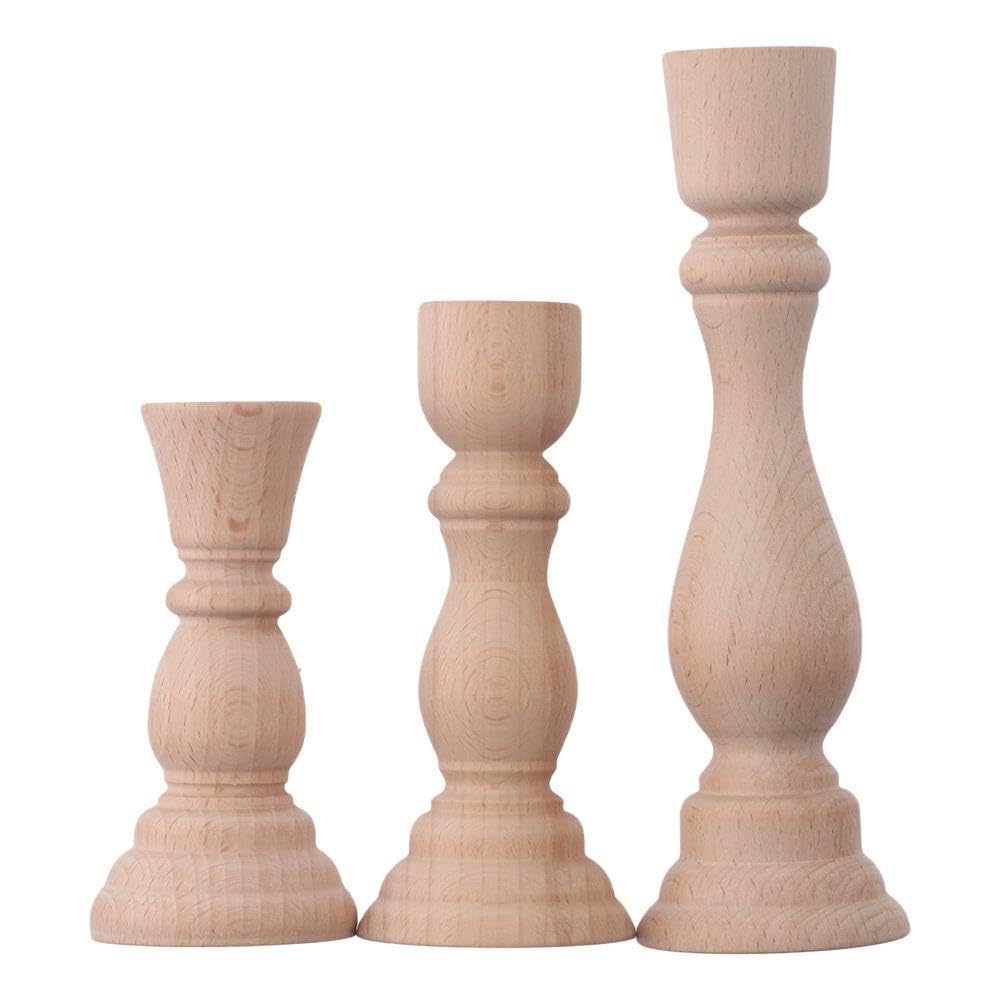 3 Pcs Wooden Candle Holders Wooden Farmhouse Candlesticks Unfinished Pillar Taper Candle Holders for DIY Spiral Taper Candle Home Decor diyhub
