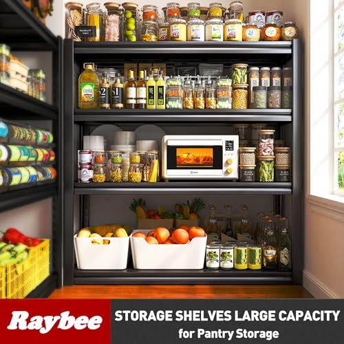 Raybee 40" W Garage Shelving Wide Storage Shelves 4 Tier Metal Shelves for Storage Load 1600LBS Adjustable Heavy Duty Shelving Sturdy Metal Shelving for Pantry Kitchen 40" W x 19.1" D x 56.9" H Raybee