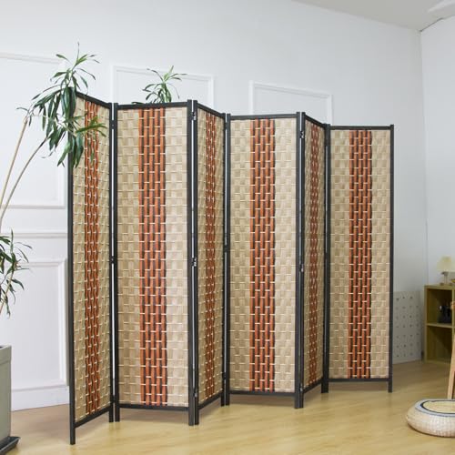 Furnnylane 6 Panel Room Divider Screen in Beige and Orange,Blackout Room Divider Folding Panel Screen for Room Separation and Home Decoration,70.8" H x 106.3" W Furnnylane