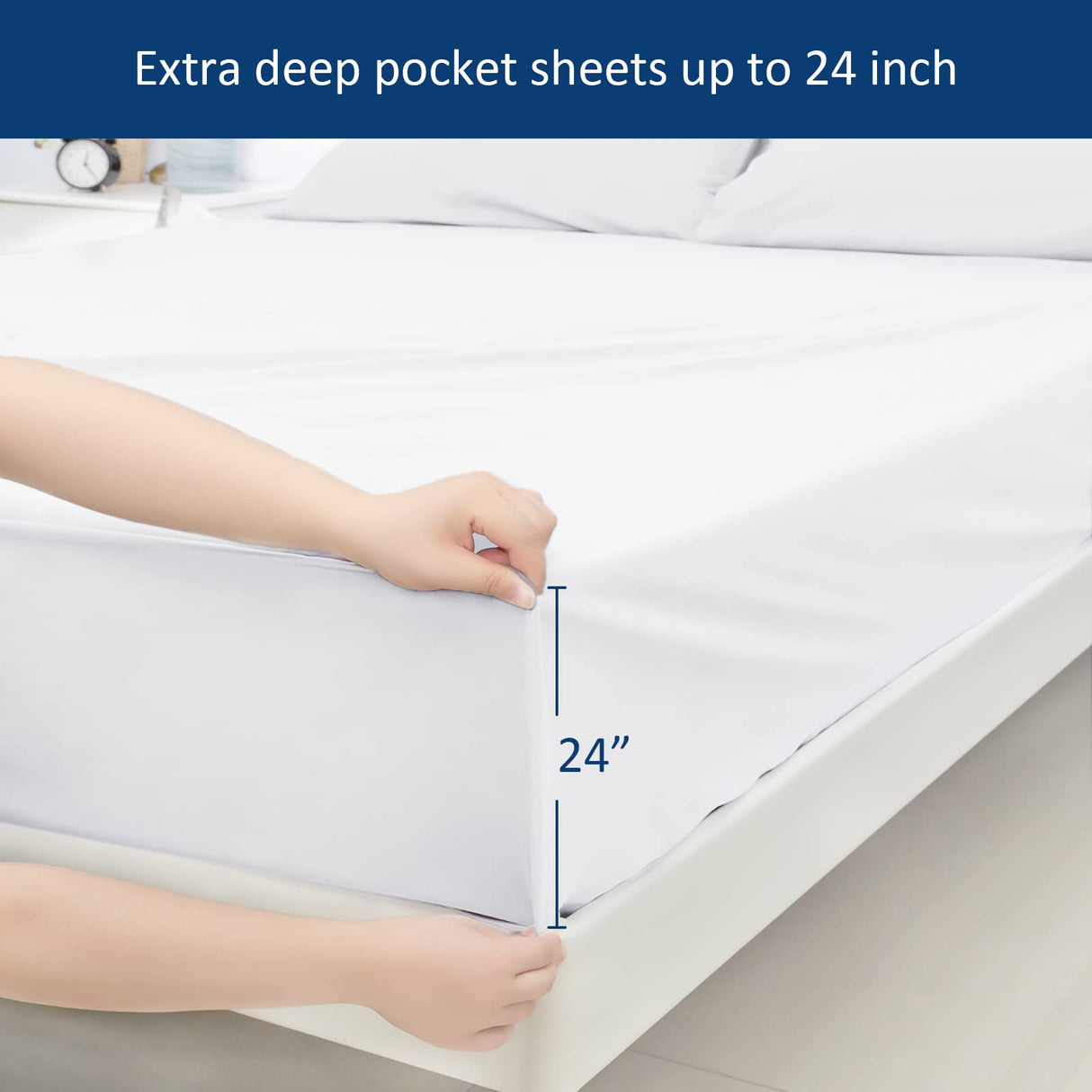 Queen Sheet Sets Air Mattress Sheets - 3 Pieces Extra Deep Pocket Queen Sheets Sets 16 to 24 inch - Sheets with Pockets on Side - Easily Fits Extra Deep Pillow Top Air Mattress (White) Moonsea