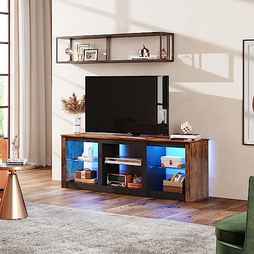 WLIVE TV Stand for 65 Inch TV, Entertainment Center with Adjustable Glass Shelves, LED TV Console, TV Stands for Living Room, Rustic Brown WLIVE