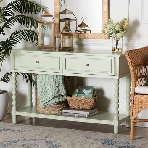 Bali & pari Karnia Console Table with Spindle Legs - 2-Drawer Accent Table with Turned Detailing and Open Shelf Storage for Living Room, Hallway, or Bedroom bali & pari