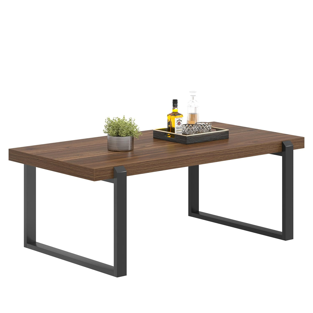 FOLUBAN Modern Coffee Table, Rustic Wood and Metal Center Table, Industrial Rectangle Cocktail Tea Table for Living Room, Walnut, 44 Inch FOLUBAN