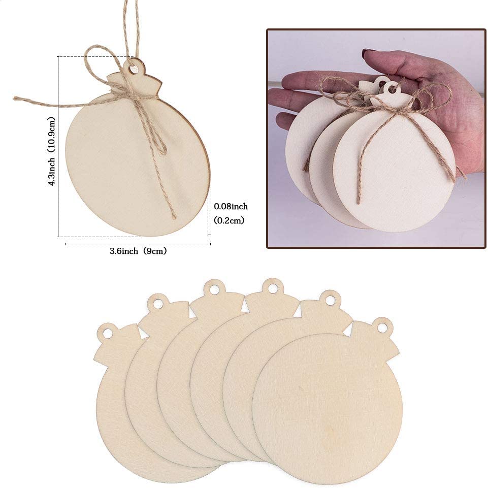 CYAOOI 50pcs Round Wooden Ornaments with Hole, 4'' Unfinished Predrilled Wood Slices Wood Circles for Crafts Centerpieces, DIY Wooden Christmas Ornaments for Christmas Trees Decor Hanging Ornaments CYAOOI