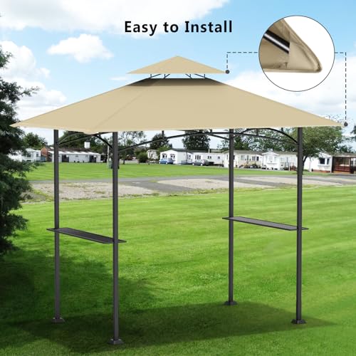 5' x 8' Grill Gazebo Replacement Canopy Roof Only,Waterproof Double Tiered Shelter Cover,Outdoor BBQ Gazebo Canopy Top Fit for Gazebo Model L-GG001PST-F (Khaki) Iheqard