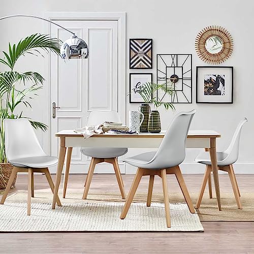 OLIXIS Dining Chairs Set of 8 Kitchen Mid Century Modern Chairs with Wood Legs and PU Leather Cushion for Living Room Bedroom Outdoor Lounge, White OLIXIS