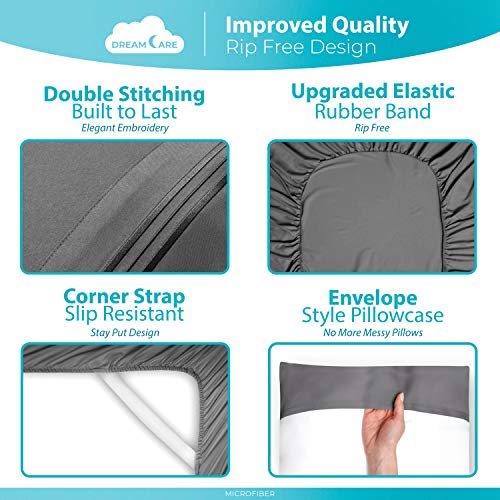 DREAMCARE King Size Sheets Set – 6 pcs Cooling Bed Sheets – up to 21” Deep Pocket King Sheet Set - 2500 Supreme Collection – Extra Soft 100% Brushed Microfiber Hotel Luxury with Side Pocket - Gray DREAMCARE