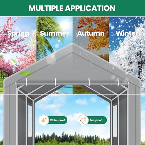 COBIZI Carport Canopy 12x20 Heavy Duty Portable Garage with Removable Sidewalls & Doors, Car Port Canopy Tent with Built-in Sandbags & All-Season Tarp for Car Boat Truck, Gray COBIZI