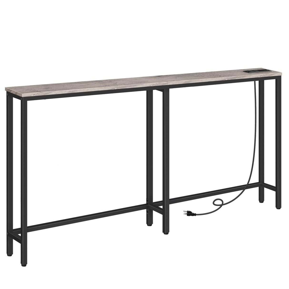 HOOBRO 5.9" Skinny Console Table with Charging Station, 63" Narrow Sofa Table with Power Outlets, Long Behind Couch Table, Slim Entryway Table for Hallway, Living Room, Greige and Black BG165UXG01 HOOBRO