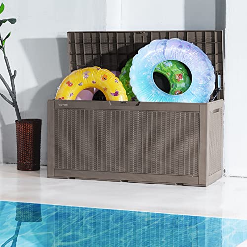 VEVOR Deck Box, 100 Gallon Outdoor Storage Box, 48.0" x 21.5" x 24.5", Waterproof PP Deckbox with Aluminum Alloy Padlock, for Patio Furniture, Pool Toys, Garden Tools, Outdoor Cushions, Gray VEVOR