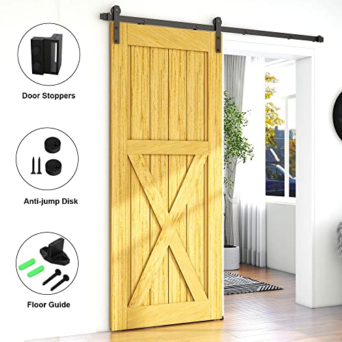 LQKUMJG 6FT Sliding Barn Door Hardware Kit for Single Wood Door, Smoothly and Quietly, Easy to Install Fit 35" Wide and 1.18"-1.96" Thickness Door Panel, includes Installation Instruction LQKUMJG