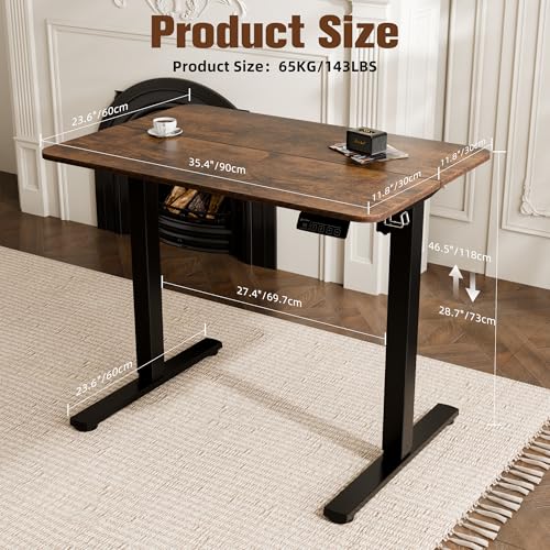 ERGOMAKER 35" Electric Standing Desk, Adjustable Height, Sit Stand Up Desk for Home Office & Computer Workstations, Memory Controller, Rustic Brown ERGOMAKER