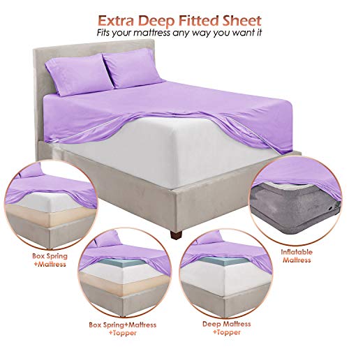 Hearth & Harbor Extra Deep Pocket Queen Size Sheet Set - 4 Piece Ultra Soft & Breathable Bed Sheets Set - Fits Up to 24" Mattress - Hotel Luxury Bed Sheet Set, Lavender Hearth & Harbor