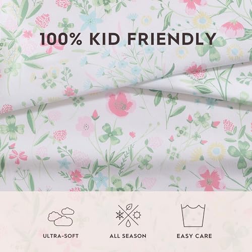 Laura Ashley Kids - Full Size Sheet Set, Soft & Wrinkle-Resistant Toddler Bedding, Fun & Whimsical Bedroom Decor, Ideal Girl Room Essentials (Posey Dance Pink) Laura Ashley
