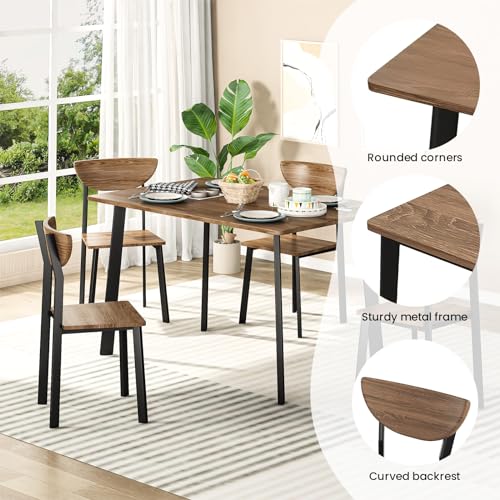 furlinkhm Kitchen Dining Table Set for 4, Modern Rectangular 5 Piece Dining Room Table and Chairs Set, Brown Wooden Metal Table Set for Family Dinner, Party, Afternoon Tea and Work (Curved Moon) furlinkhm