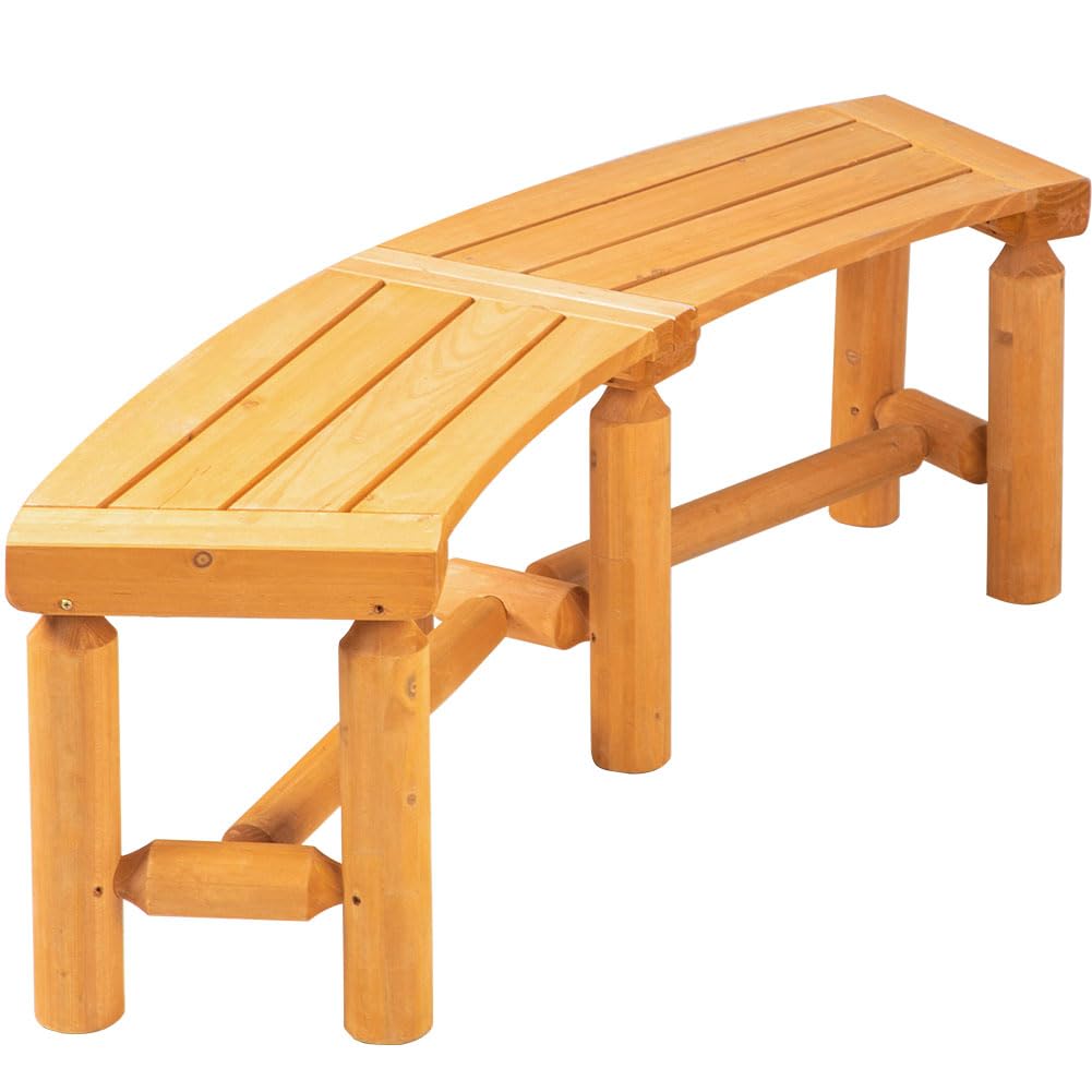 FORTUNO Outdoor Wooden Curved Backless Porch Bench Rustic Style Cedar/Fir Wood Log Fire Pit Bench for Patio Garden Deck and Backyard, 40"-54.7" W×13" D×16.5" H, Brown FORTUNO