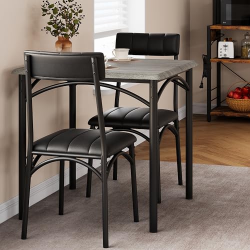 Garvee Dining Table Set for 2, Wooden Kitchen Table and Chairs of 2 with Upholstered Chairs, Square Kitchen Tables Set, 3 Piece Dining Room Table Sets for Small Space, Apartment, Rustic Gray Garvee