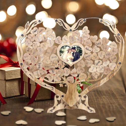 Heart Wedding Guest Book Alternative, Rustic Wooden Wedding Guest Book with Heart Picture Frame, Wedding Heart Guest Book Drop Box, Personalized Dezhier