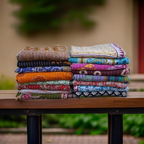 Boho Sanskriti Indian Quilt Vintage Bedspreads,Throws,Ralli, Lot Kantha Reversible Bedcover Bedspread Throw Cotton Blanket Gudari -Single Pieces, Twin Boho Sanskriti