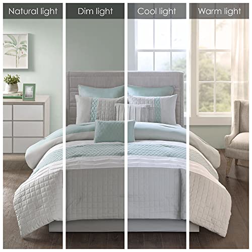 510 DESIGN Cozy Comforter Set - Geometric Honeycomb Design, All Season Down Alternative Casual Bedding with Matching Shams, Decorative Pillows, King(104"x92"), Seafoam/Grey 8 Piece 510 DESIGN