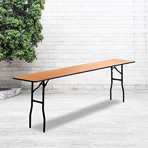EMMA + OLIVER 8-Foot Rectangular Wood Folding Training/Seminar Table with Clear Coated Top EMMA + OLIVER
