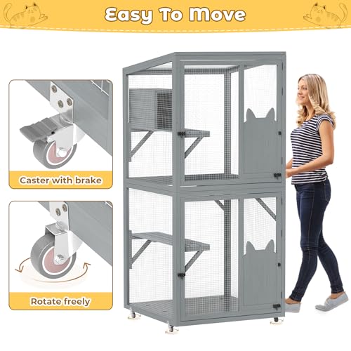 COZIWOW Catio Outdoor Cat Enclosure Window Access, Outdoor Cat House with Wheels, Cage for Cats Indoor COZIWOW