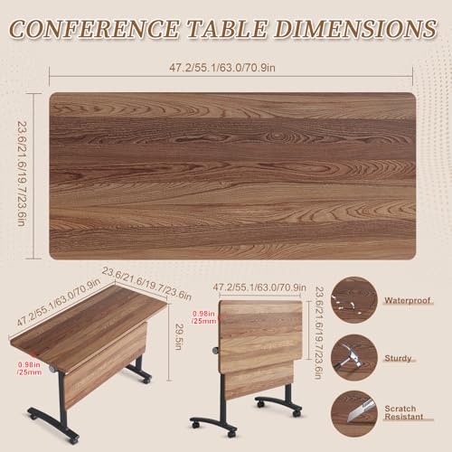 Folding Conference Room Table, Modern Conference Tables with Silent Wheels, Large Rectangular Mobile Training Tables for Office Classroom, Foldable Modular Boardroom Seminar Table (6pack L47.2in) JNMDLAKO