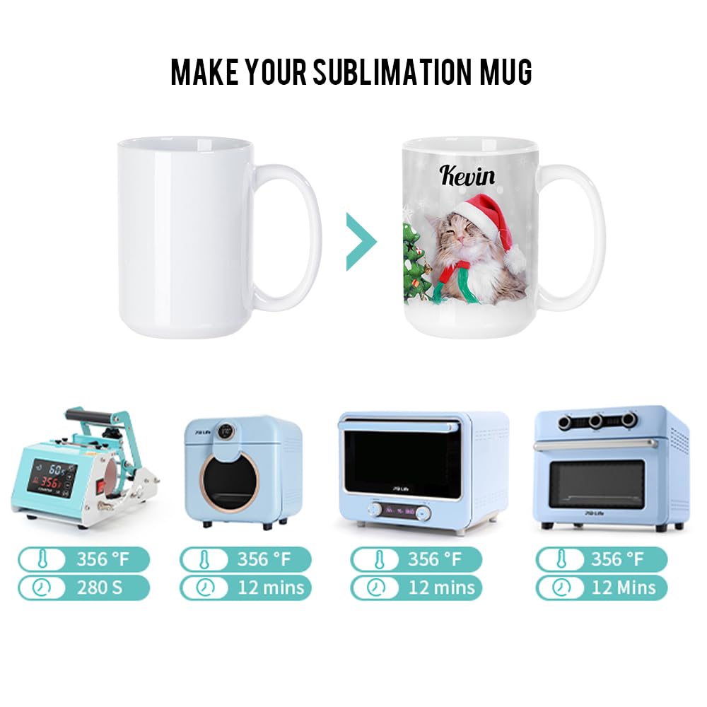 PYD Life 8 Pack 15 OZ Sublimation Ceramic Mugs Blanks Coffee Mugs White Photo Cups Bulk for Cricut Mug Press Print PYD Life