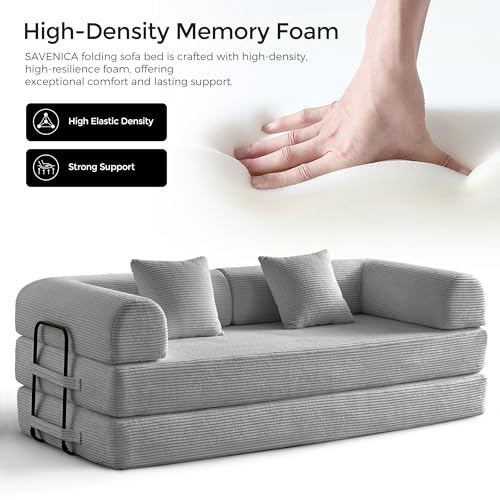 SAVENICA 79" Convertible Floor Sofa Bed, 5-in-1 Modular Sleeper with Removable Parts, No Assembly Corduroy Futon from Sofa to Oversized Bed, Non-Slip Base for Living Room, Dorm (Light Gray) SAVENICA