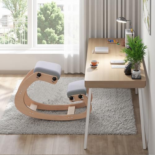 VDNEND Ergonomic Office Kneeling Chair,Wooden Posture Knee Desk Chair for Work,Yoga Rocking Chairs for Relieve Back Pain,Kneel Adjustable Chair for Gaming,Home VDNEND