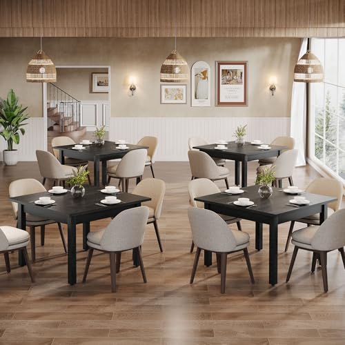 Tribesigns Commercial Dining Table Set of 6 for 10-14 People, 39.4'' Square Farmhouse Kitchen Table for Restaurants, Modern Dining Desk with Solid Wood Legs for Cafe, Kitchens, Bakery (Pure Black) Tribesigns