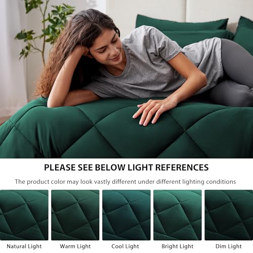 Love's cabin Full Comforter Set Dark Green, 7 Pieces Full Bed in a Bag, All Season Bedding Sets with 1 Comforter, 1 Flat Sheet, 1 Fitted Sheet, 2 Pillowcase and 2 Pillow Sham Love's cabin