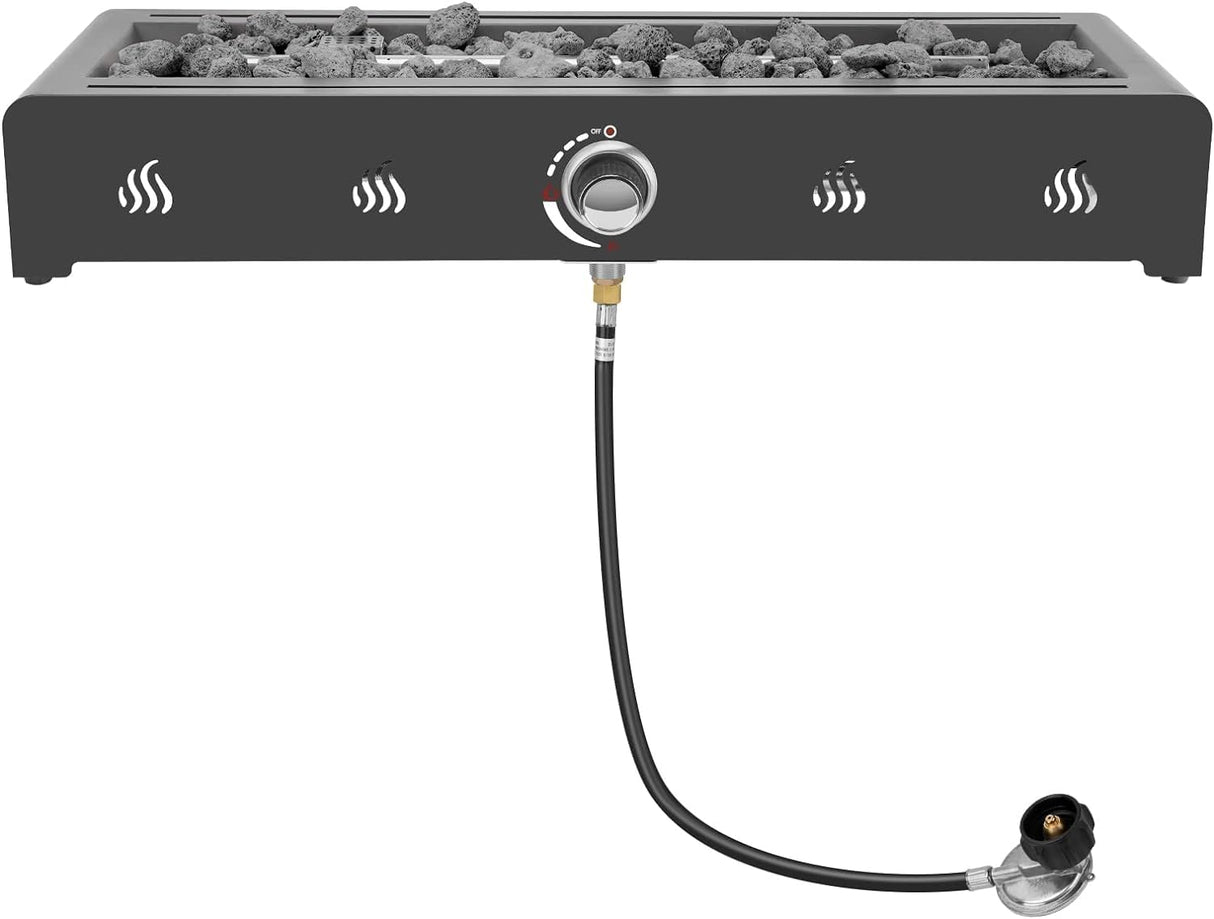 Onlyfire 28 Inch Tabletop Gas Fire Pit, Outdoor Propane Fire Pit Bottom Mounted with Glass Wind Guard and Lava Rock, Rectangular Smokeless Fire Table Indoor Outdoor Fireplace onlyfire