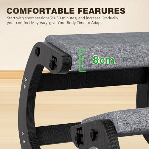 TinyHaven Ergonomic Kneeling Chair with Wooden Frame - Adjustable Height Office Chair with Soft Padding for Back Pain Relief, Posture Correcting Home & Office Desk Chair Black TinyHaven