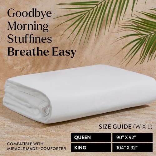 Miracle Made All-Season Cotton Duvet Cover – Water-Resistant, Lightweight, Breathable Bedding – Compatible with 3-Temperature Zone Comforter – Full/Queen, White Miracle Made