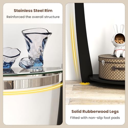 Giantex 2-Tier Glass Console Table, Half Moon Modern Entryway Table with Tempered Glass Top & Open Storage Shelf, Narrow Long Sofa Table for Living Room, Hallway, Foyer, Entrance (Black) Giantex