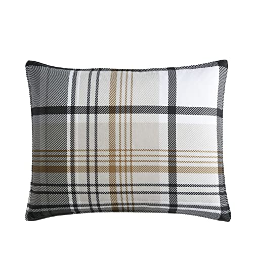 Eddie Bauer - Twin Comforter Set, Reversible Plaid Bedding with Matching Sham, Oeko-Tex Certified, Dorm Essentials (Normandy Grey) Eddie Bauer