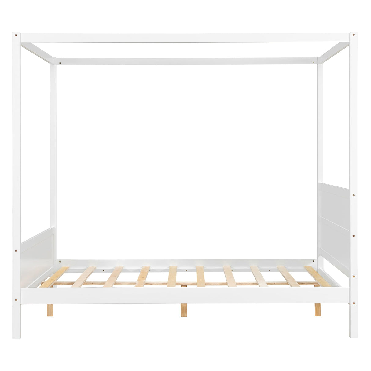 MaiDeHaoo Canopy Platform Bed Queen Size, Wood Platform Bed with Headboard and Footboard, Four Post Canopy Bed Frame Queen with Slats Support, Easy Assembly, White MaiDeHaoo