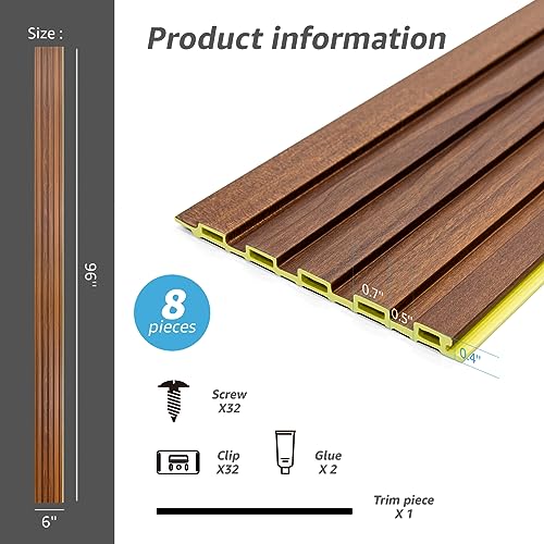 Art3d Slat Wall Panels, WPC Soundproof 3D Wall Paneling for Interior Wall Decor, TV Background, 8-Pack 96 x 6 in. Teak Art3d