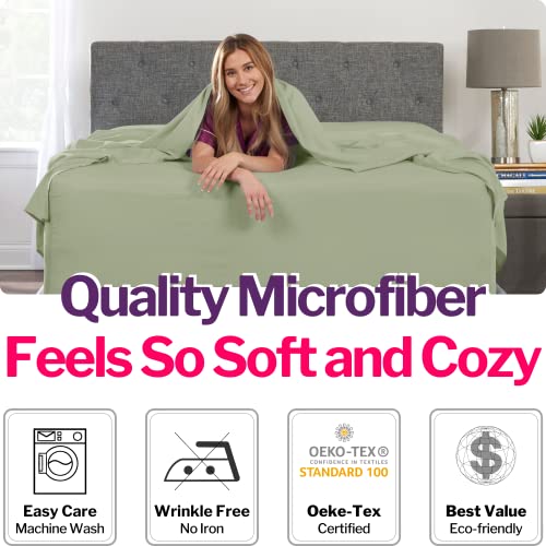 Deep Pocket Queen Sheet Sets – 21” Inch Extra Deep Pocket Queen Sheet Sets – 4 Piece Bedding Sheets & Pillowcases with Oversize Flat Sheet – 18”–23” Pillow Top Sheets for Queen Size Bed – Green Laurel DeaLuxe