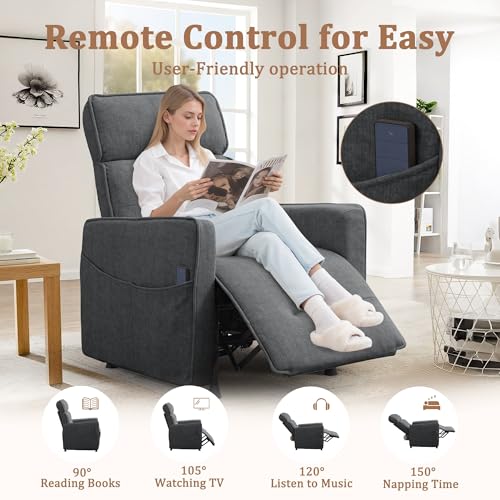 Korser Power Recliner Chair for Living Room, Electric Recliner Chairs for Adults, Comfy Recliners with Side Pockets & One-Touch Adjustment, Cashmere Reclining Chair for Reading, Bedroom, Lounge, Grey