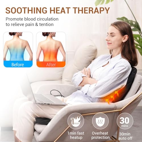 CARSHION Back Massager with Heat,Heated Seat Cover Cushion with 5 Vibrating Massage Nodes Chair Pad for Pain Relief Home Office Use CARSHION
