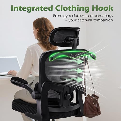 AreShark Office Chair Ergonomic Desk Chairs with Adjustable Lumbar Support& Headrest Hanger, High Back Breathable Mesh Chair with Wheels, Rolling Swivel Comfy Task Computer Chair for Home Work Gaming AreShark