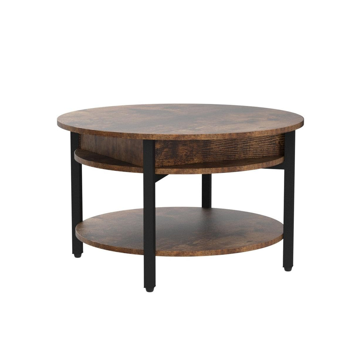 FABATO Round Lift Top Coffee Table for Living Room, 35.43'' Round Coffee Table with Storage and Hidden Compartment, 2 Tier Large Farmhouse Coffee Table Round Dining Table, Rustic Brown FABATO