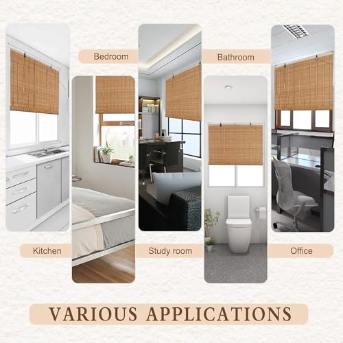 FoundGo 24" W*72" H Bamboo Roller Blinds Sun Shade,Retro Light Filtering Roller Bamboo Curtains Bamboo Roll Up Window Bamboo Roller Curtain Shades for Windows,Doorways. FoundGo